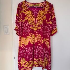 Boho Embroidered Pink & Yellow Dress